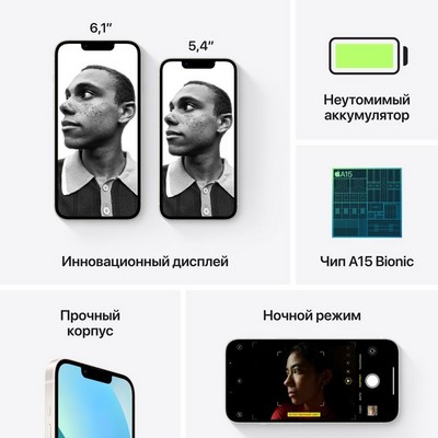 Смартфон Apple iPhone 13 mini 256 ГБ, «сияющая звезда» EU - фото 21817