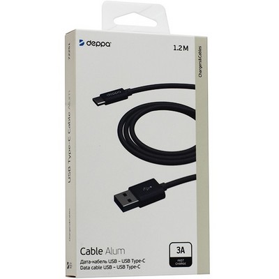 USB дата-кабель Deppa ALUM USB - USB Type-C D-72251 (USB 3.0 3A) 1.2м Графитовый - фото 5490