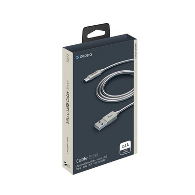 Дата-кабель USB Deppa Metal USB - MicroUSB алюминий D-72273 (1.2м) стальной - фото 21762