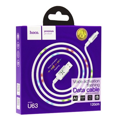 USB дата-кабель Hoco U63 Spirit charging data cable for MicroUSB (1.2м) (2.4A) Белый - фото 5510