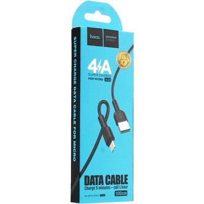 Дата-кабель USB Hoco X33 Charging data cable for MicroUSB (1.0м) (4.0A) Черный - фото 5523