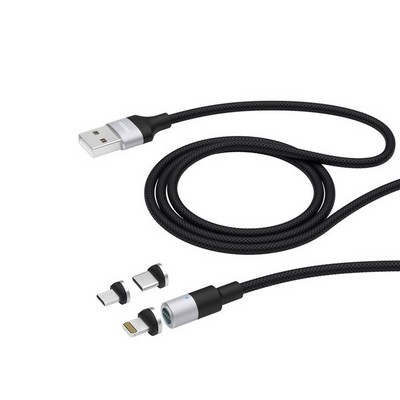 USB дата-кабель Deppa 3в1 магнитный USB Type-C/ 8-pin Lightning/ MicroUSB D-72282 (USB 2.0 2.4A) 1.2м Черный - фото 5527