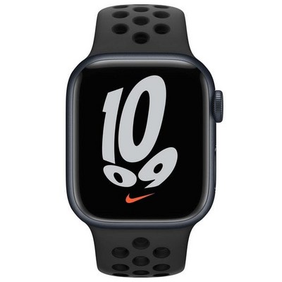 Умные часы Apple Watch Nike Series 7 GPS, 41 мм, алюминий цвета «тёмная ночь», спортивный ремешок Nike цвета «антрацитовый/чёрный» MKN43RU - фото 22366