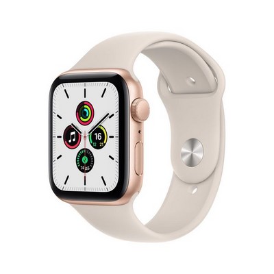 Умные часы Apple Watch SE GPS, 44 мм, алюминий золотого цвета, спортивный ремешок цвета «сияющая звезда» MKQ53 - фото 22489