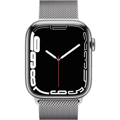 Умные часы Apple Watch Series 7 GPS + Cellular, 45mm Silver Stainless Steel Case with Silver Milanese Loop ML783 - фото 22510