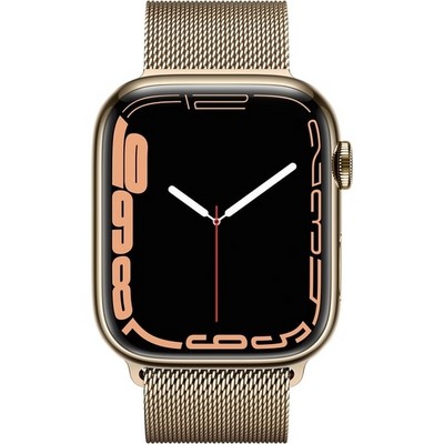 Умные часы Apple Watch Series 7 GPS + Cellular, 45mm Gold Stainless Steel Case with Gold Milanese Loop ML763 - фото 22513