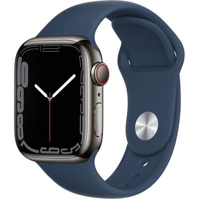 Умные часы Apple Watch Series 7 GPS + Cellular, 41mm Graphite Stainless Steel Case with Abyss Blue Sport Band MKUE3 - фото 22524