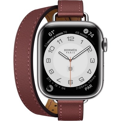 Умные часы Apple Watch Hermes GPS + Cellular, 41mm Silver Stainless Steel Case with Rouge H Attelage Double Tour MKG23 - фото 22543