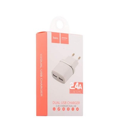 Адаптер питания Hoco C12 Smart dual USB charger Apple&Android (2USB: 5V max 2.4A) Белый - фото 5573