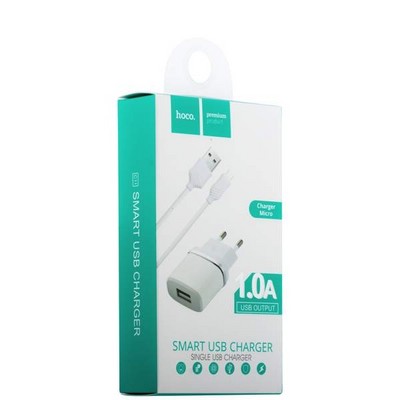 Адаптер питания Hoco C11 Smart single USB charger set + Cable MicroUSB (USB: 5V max 1.0A) Белый - фото 5576