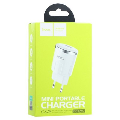 Адаптер питания Hoco C37A Thunder power single port charger (USB: 5V max 2.4A) Белый - фото 5603