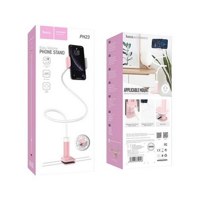 Держатель настольный Hoco Balu mobile phone Stand (PH23) для смартфонов (4.5"-6.5", длина 70см) Бело-розовый - фото 23476