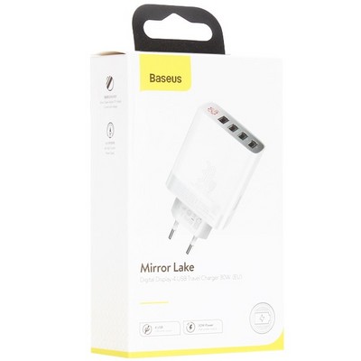 Адаптер питания Baseus Mirror Lake 30W Digital Display 4 USB EU (4USB: 5V 2.4A Max) CCJMHB-B02 Белый - фото 5626
