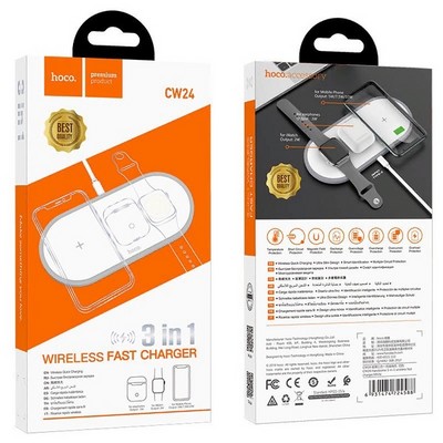 Беспроводное зарядное устройство Hoco для Apple iPhone/ Watch/ Air Pods 3в1 Wireless Fast Charger (CW24) Белый - фото 23724