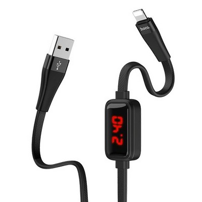 Дата-кабель USB Hoco S4 Charging data cable with timing display for Lightning с дисплеем 1.2м Черный - фото 23741