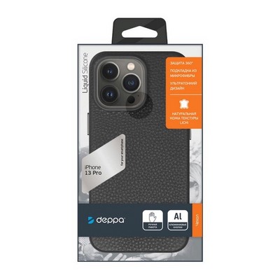 Чехол-накладка кожаная Deppa Leather Case D-88122 для iPhone 13 Pro (6.1") Черный - фото 23930