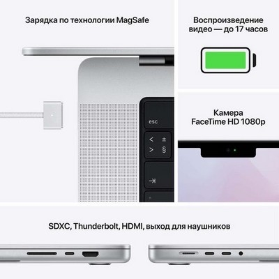 Ноутбук Apple MacBook Pro 14 Late 2021 (Apple M1 Pro, 16Gb, 1Tb SSD) MKGT3, серебристый - фото 24161