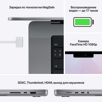 Ноутбук Apple MacBook Pro 14 Late 2021 (Apple M1 Pro, 16Gb, 512Gb SSD) MKGP3RU, серый космос - фото 24110