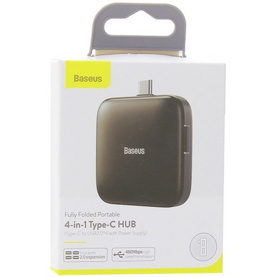 Переходник Baseus Fully folded portable 4-in-1 Type-C HUB (CAHUB-DW01) Type-C to USB2.0x4/ Type-C Черный - фото 5706
