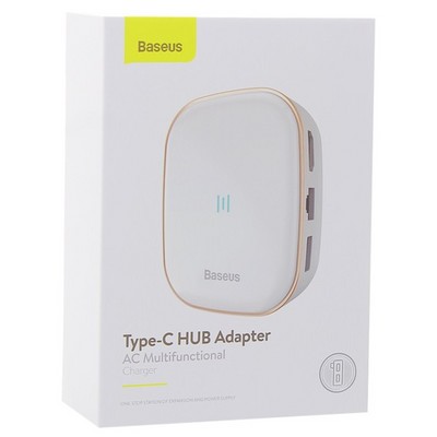 Переходник Baseus Type-C HUB Adapter AC Multifunctional Charger (USB3.0х2+HDMI+SD/TF+RG45) (CAHUB-AU02) Белый - фото 5709