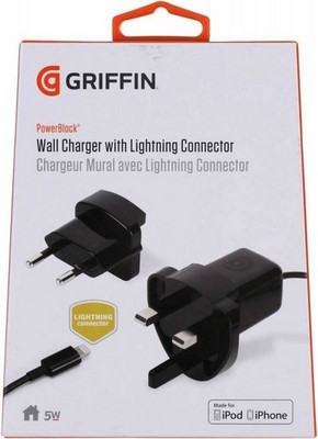 Сетевое зарядное устройство Griffin c разъемом 8-pin Lightning 0.9 м GA36560 (USB: 5W 1A) Черный ORIGINAL - фото 5730