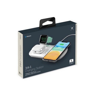 Беспроводное зарядное устройство Deppa 3в1 (D-24010) для Apple iPhone/ Watch (1-5ser)/ Air Pods 17.5W Белый - фото 5742