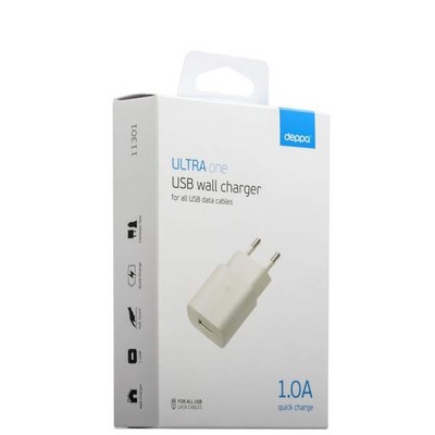 Адаптер питания Deppa Ultra 1.0A D-11301 (USB: 5V 1.0A) Белый - фото 5743