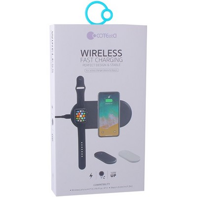 Беспроводное зарядное устройство COTECi WS-8 (10W, ABS) для Apple iPhone и Watch 2в1 Wireless Fast Charger (CS5161-BK) Черный - фото 5786