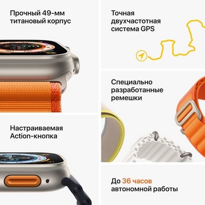 Умные часы Apple Watch Ultra GPS + Cellular, 49 мм, корпус из титана, ремешок Ocean Band цвета «тёмная ночь» MQET3 - фото 29463