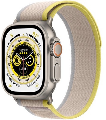 Умные часы Apple Watch Ultra GPS + Cellular, 49 мм, корпус из титана, ремешок Trail Loop желтого/бежевого цвета MNHD3 - фото 29423
