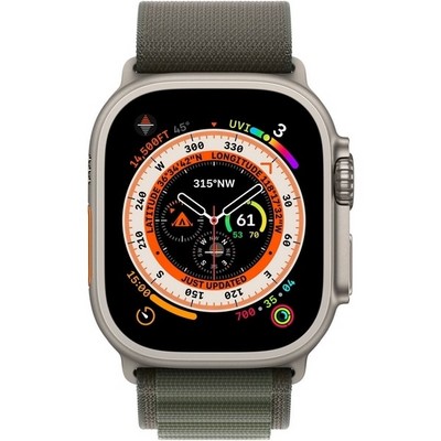 Умные часы Apple Watch Ultra GPS + Cellular, 49 мм, корпус из титана, ремешок Alpine Loop зеленого цвета MNHC3 - фото 29430