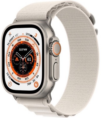 Умные часы Apple Watch Ultra GPS + Cellular, 49 мм, корпус из титана, ремешок Alpine Loop цвета «сияющая звезда» MQEY3 - фото 29441