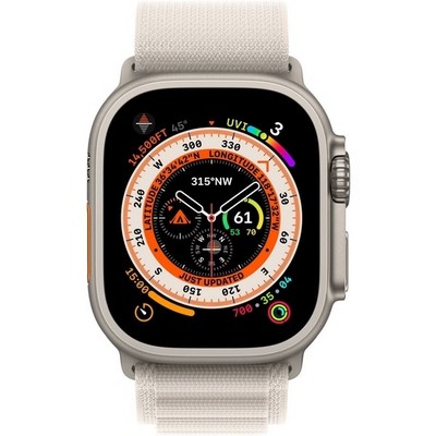 Умные часы Apple Watch Ultra GPS + Cellular, 49 мм, корпус из титана, ремешок Alpine Loop цвета «сияющая звезда» MQEY3RU - фото 29496