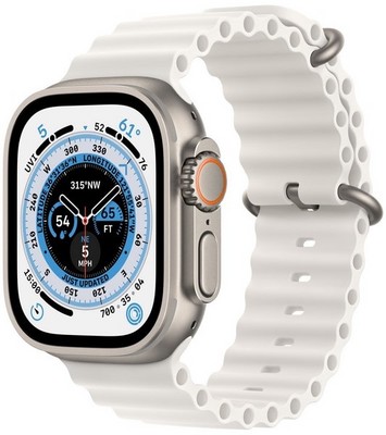 Умные часы Apple Watch Ultra GPS + Cellular, 49 мм, корпус из титана, ремешок Ocean Band белого цвета MNH83 - фото 29447