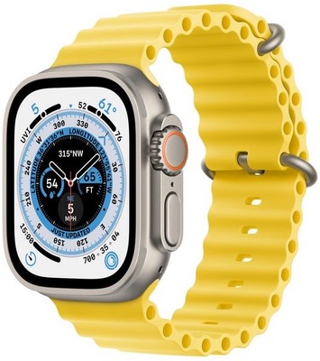 Умные часы Apple Watch Ultra GPS + Cellular, 49 мм, корпус из титана, ремешок Ocean Band желтого цвета MNH93 - фото 29453