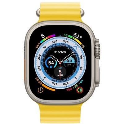 Умные часы Apple Watch Ultra GPS + Cellular, 49 мм, корпус из титана, ремешок Ocean Band желтого цвета MNH93 - фото 29454