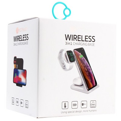 Беспроводное зарядное устройство COTECi для Apple iPhone/ Watch 1-5series/ Air Pods 3в1 Wireless Charger (CS5169-WH) Белый - фото 5810