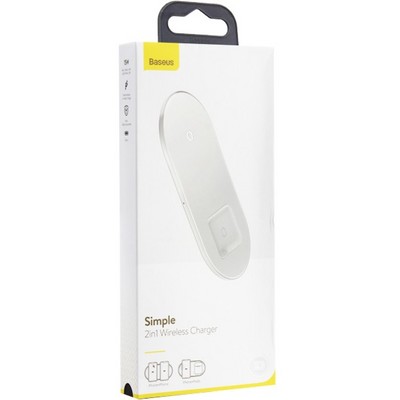 Беспроводное зарядное устройство Baseus Simple 2in1 (Phone+Phone/ Phone+Pods) Wireless Charger 18W (WXJK-02) Белый - фото 5812