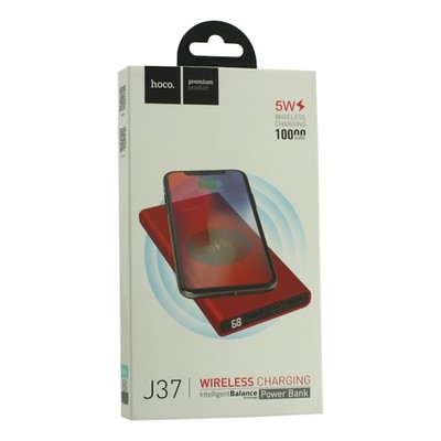 Аккумулятор внешний универсальный & беспроводное зарядное устройство Hoco J37- 10 000 mAh (2USB:5V-2.0A Max) Красный - фото 5829