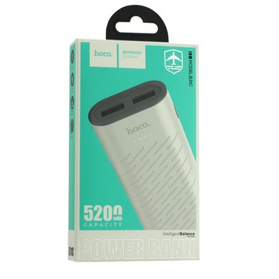 Аккумулятор внешний универсальный Hoco B31C-5200 mAh Sharp mobile Power bank (2 USB: 5V-1.0A) White Белый - фото 5937