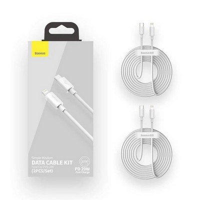 Дата-кабель Baseus Simple Wisdom Data Cable Kit Type-C to Lightning 20W (TZCATLZJ-02) 1.5 м Белый - фото 30446