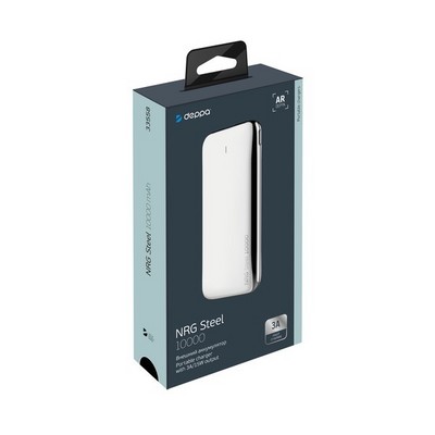 Аккумулятор внешний универсальный Deppa NRG Steel 10000 mAh - 3A (D-33558) из нержавеющей стали, USB, type-C, зеркальный - фото 5958