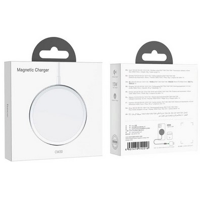 Беспроводное зарядное устройство Hoco Qi Original Series Magnetic MagSafe Charger (CW30) для Apple iPhone 15W Серебристый - фото 32442