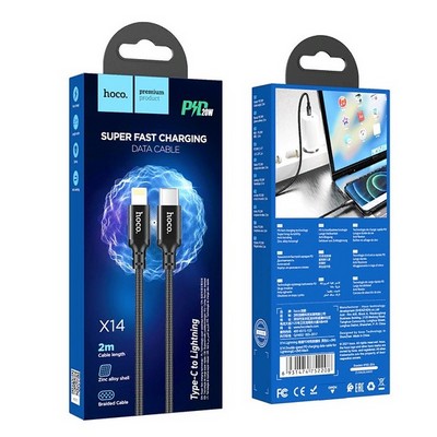 Дата-кабель Hoco X14 Double speed PD charging data cable for Type-C to Lightning (2.0 м) Черный - фото 32984