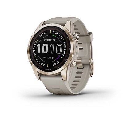 Умные часы Garmin Fenix 7S Sapphire Solar титановый кремово-золотой с светло-песочным силиконовым ремешком - фото 33170