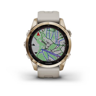 Умные часы Garmin Fenix 7S Sapphire Solar титановый кремово-золотой с светло-песочным силиконовым ремешком - фото 33172