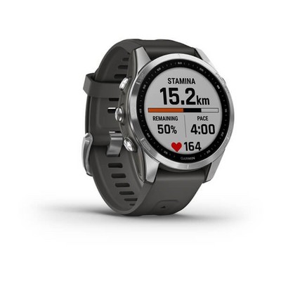 Умные часы Garmin Fenix 7S Solar серебристый с графитовым силиконовым ремешком - фото 33213