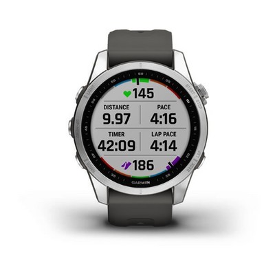 Умные часы Garmin Fenix 7S Solar серебристый с графитовым силиконовым ремешком - фото 33215