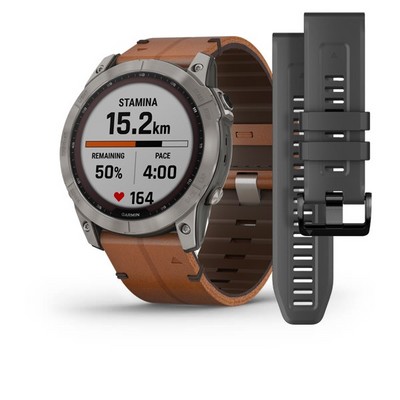 Умные часы Garmin Fenix 7X Sapphire Solar титановый черный с коричневым кожаным ремешком - фото 33232