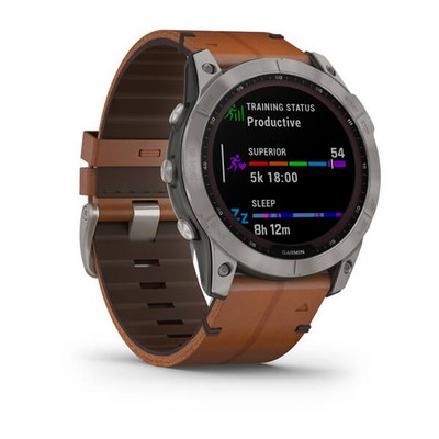 Умные часы Garmin Fenix 7X Sapphire Solar титановый черный с коричневым кожаным ремешком - фото 33233